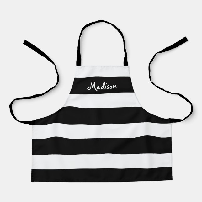 Cute Black and White Striped Kids Personalised Apron (Front)