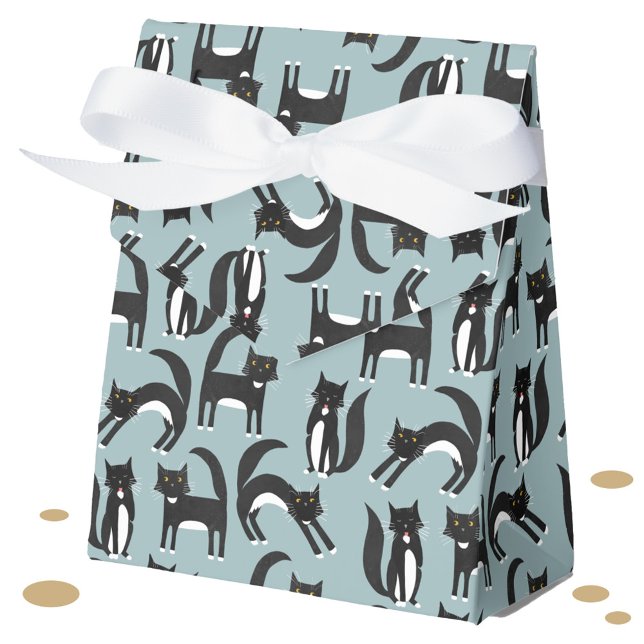 Cute Black and White Tuxedo Cat Pattern Favour Box (Black and white tuxedo cat favor box)