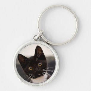 Cute Black And White Tuxedo Kitten Key Ring