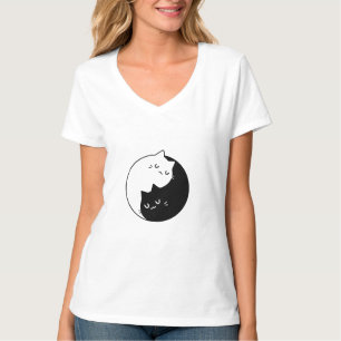cute black and white yin and yang cat love design  T-Shirt