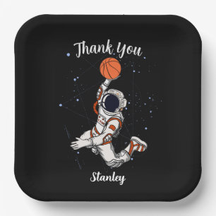 Cute Black Astronaut Outer Space Galaxy Basketball Paper Plate