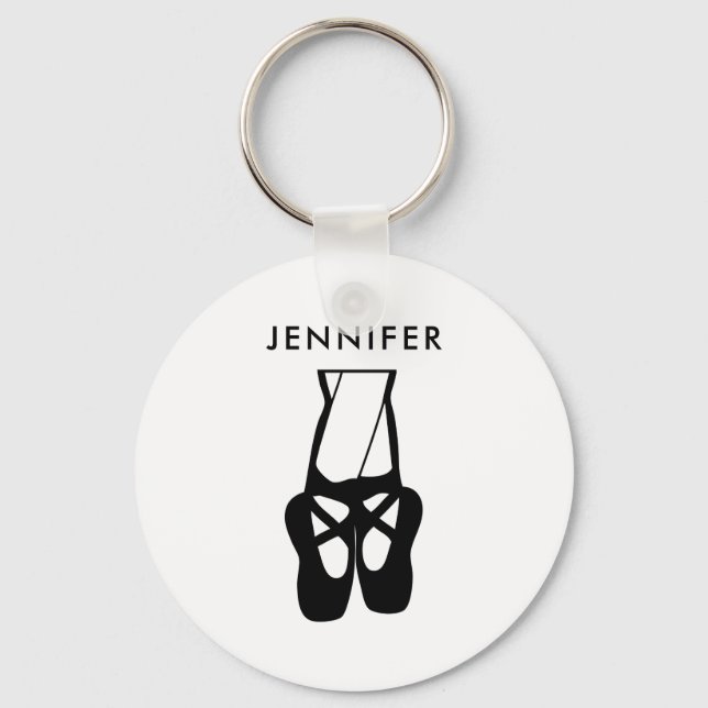 Cute Black Ballet Slippers En Pointe Key Ring (Front)