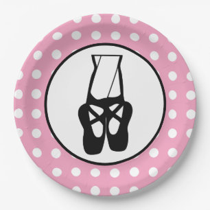 Cute Black Ballet Slippers En Pointe Paper Plate