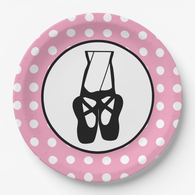 Cute Black Ballet Slippers En Pointe Paper Plate (Front)