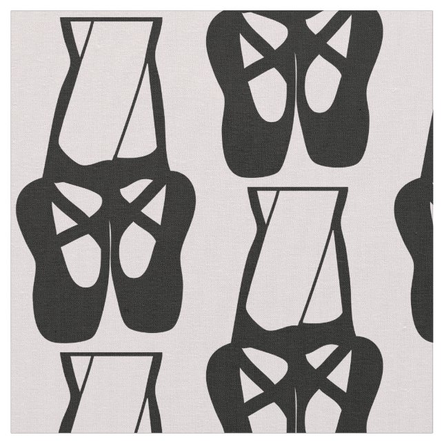 Cute Black Ballet Slippers En Pointe Pattern Fabric (Close Up)