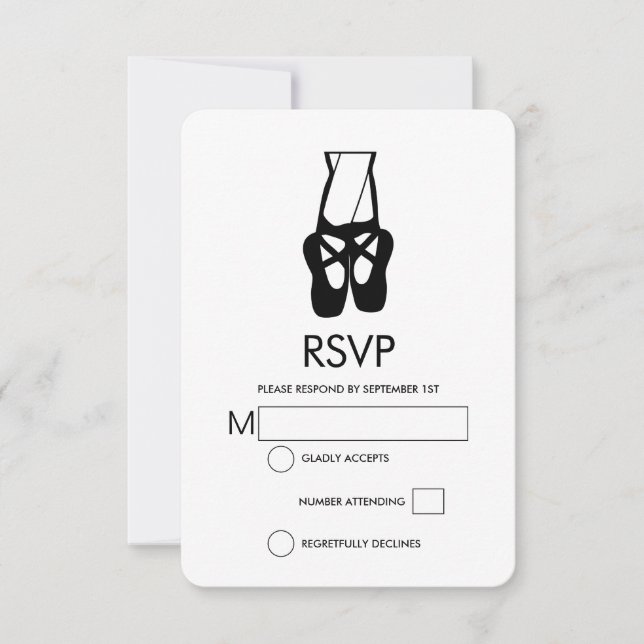 Cute Black Ballet Slippers En Pointe RSVP Card (Front)