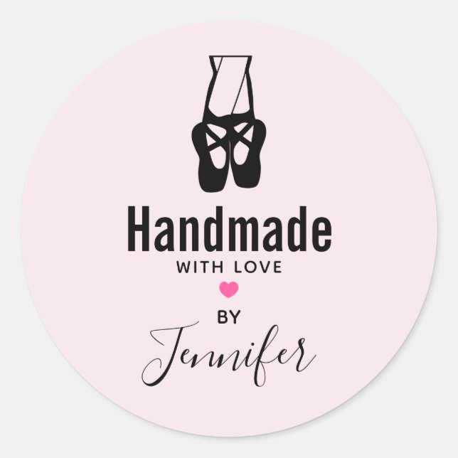 Cute Black Ballet Slippers Handmade with Love Classic Round Sticker (Front)
