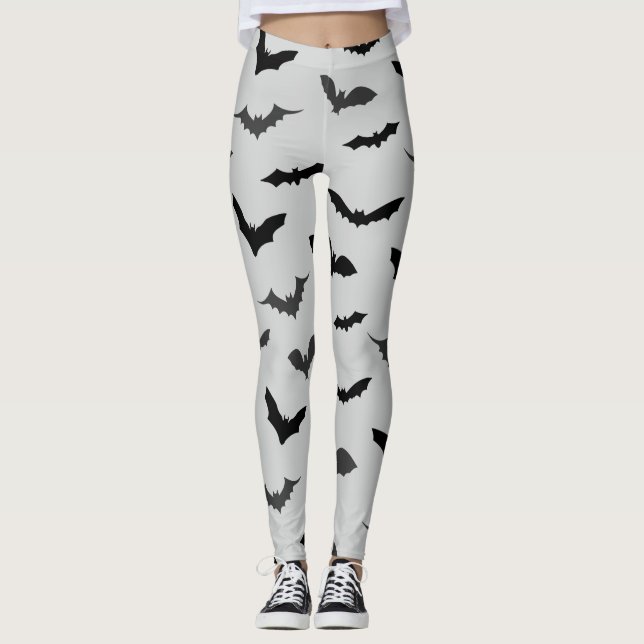 Cute Black Bats Pattern Halloween Leggings (Front)