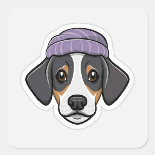 Cute black beagle dog square sticker