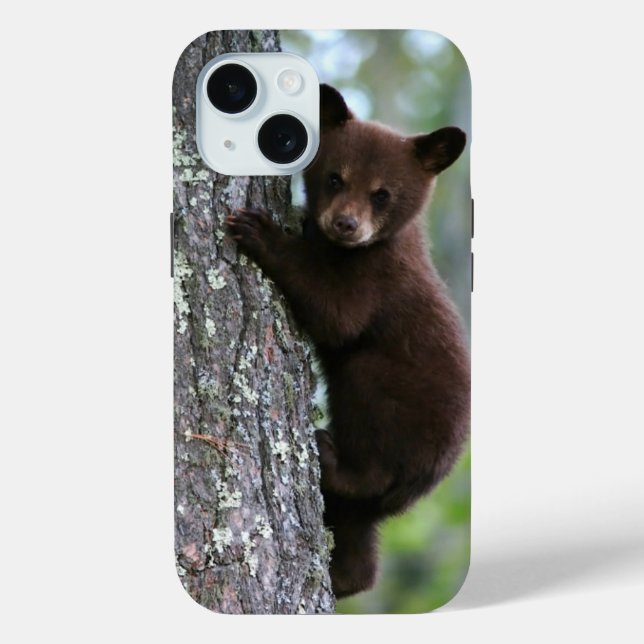 Cute Black Bear Cub Climbing a Tree Case-Mate iPhone Case (Back)