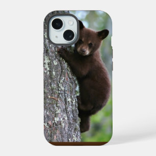 Cute Black Bear Cub Climbing a Tree iPhone 15 Case