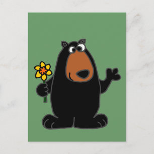 Cute Black Bear with Daffodil Cartoon Postcard