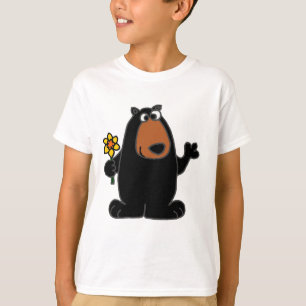 Cute Black Bear with Daffodil Cartoon T-Shirt