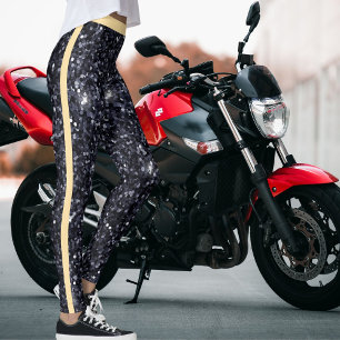 Cute Black Beige Sparkles Glitter Pattern Stripes Leggings