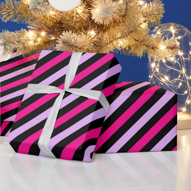 Cute Black Blue Grey Striped Pattern         Wrapping Paper (Holidays)