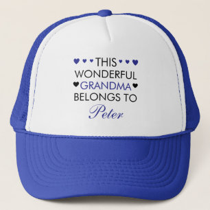 Cute Black & Blue Saying Grandkid Name Grandma Trucker Hat