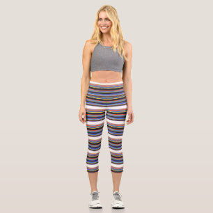 Cute black blue stripes capri leggings