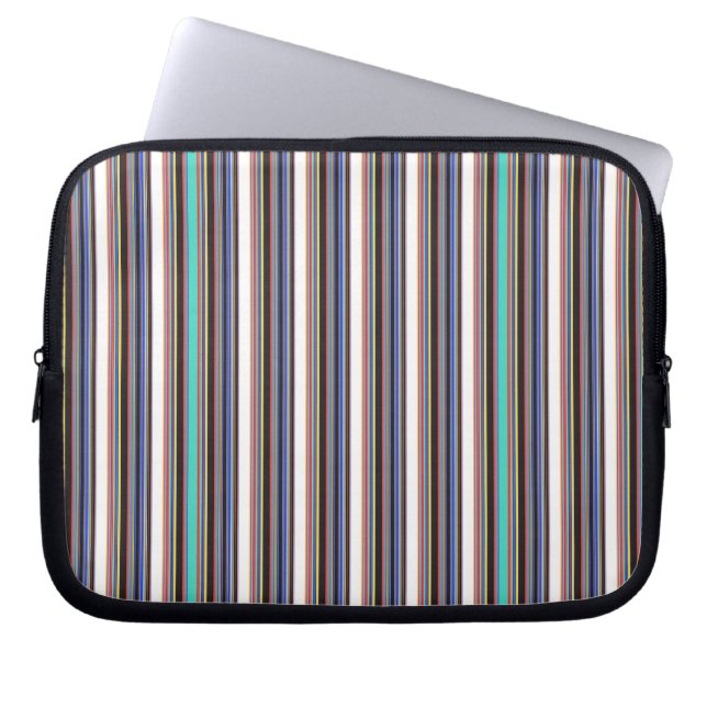 Cute black blue stripes laptop sleeve (Front)