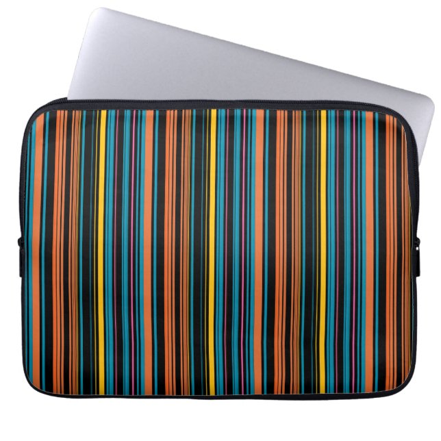 Cute black blue stripes laptop sleeve (Front)