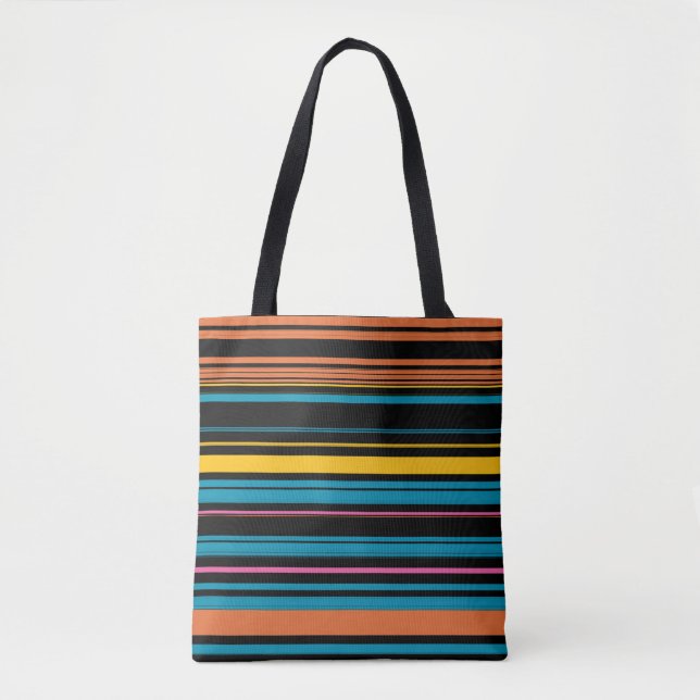 Cute black blue stripes tote bag (Front)