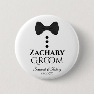 Cute Black Bow Tie Groom Wedding Name Tag 6 Cm Round Badge