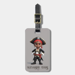 Cute Black Boy Pirate Personalise Luggage Tag