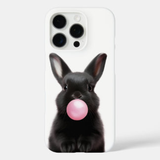 Cute Black Bunny Blowing Pink Bubble Gum  iPhone 16 Pro Case