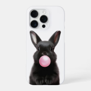 Cute Black Bunny Blowing Pink Bubble Gum iPhone 16 Pro Case
