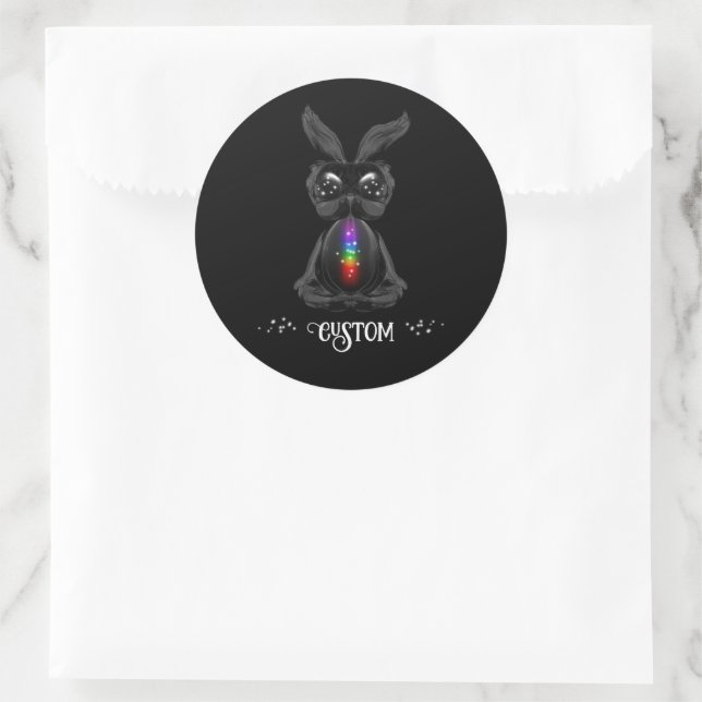 Cute Black Bunny with Chakra Rainbow Soul Classic Round Sticker (Bag)
