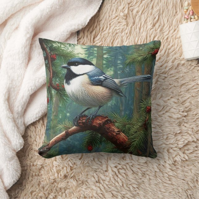 Cute Black-Capped Chickadee Cushion (Blanket)