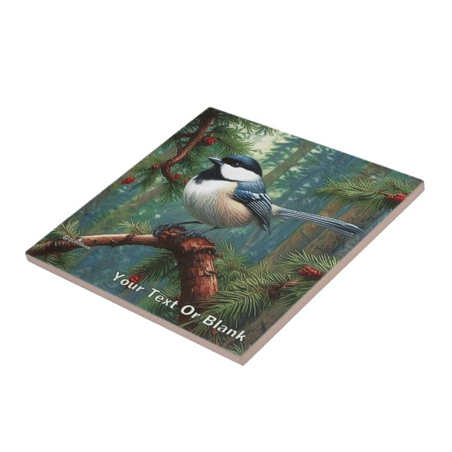 Cute Black-Capped Chickadee Tile (Side)