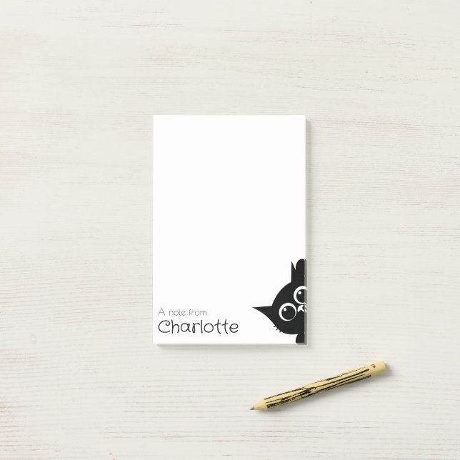 Cute black cartoon cat name post-it notes (On Desk)