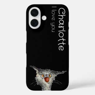 Cute black cartoon cats name iPhone 16 case