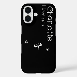 Cute black cartoon cats name charcoal Case-Mate iP iPhone 16 Case
