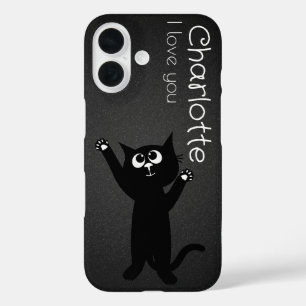 Cute black cartoon cats name charcoal Case-Mate iP iPhone 16 Case
