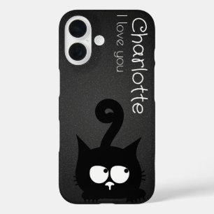 Cute black cartoon cats name charcoal iPhone 16 case