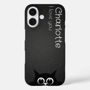 Cute black cartoon cats name charcoal iPhone 16 case