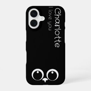 Cute black cartoon cats name charcoal iPhone 16 case