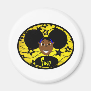 Cute Black Cartoon Girl Fino Magnet