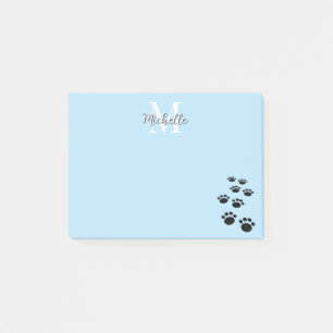 Cute Black Cartoon Pet Paw Trail Baby Blue Post-it Notes