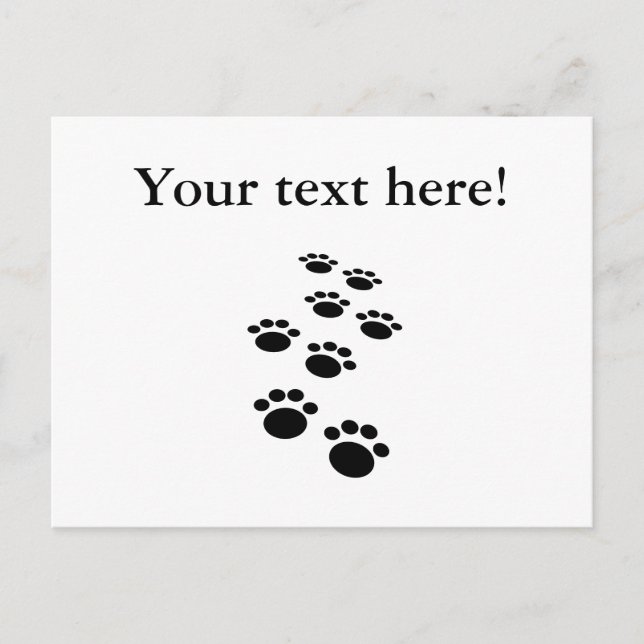 Cute Black Cartoon Pet Paw Trail Note Card (Front)
