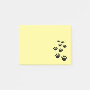 Cute Black Cartoon Pet Paw Trail Yellow Post-it Notes