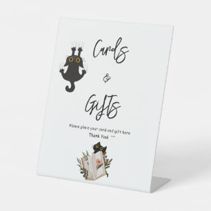 Cute Black Cat and Book Baby Shower Cards & Gifts Pedestal Sign