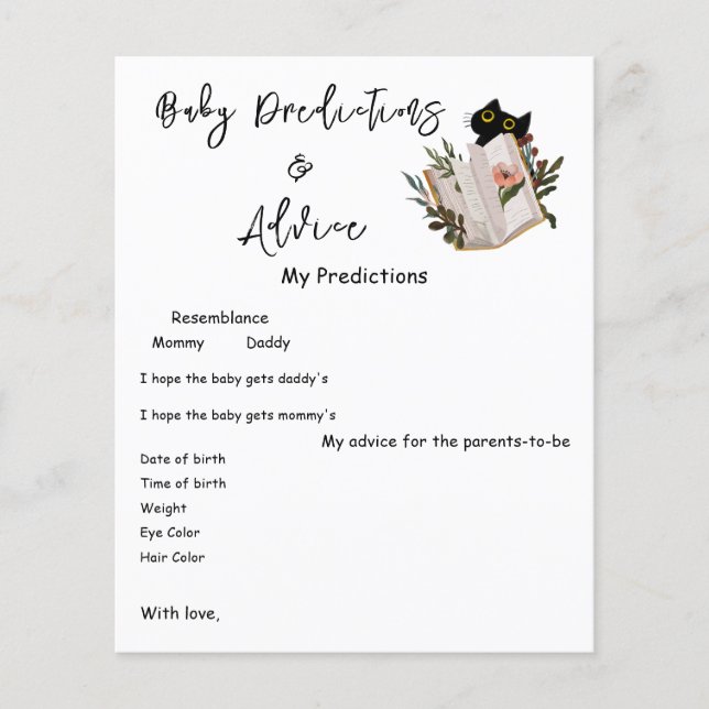 Cute Black Cat and Book Baby Shower Game Flyer (Front)