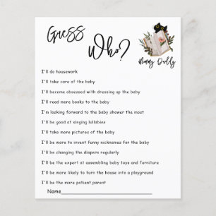 Cute Black Cat and Book Baby Shower Guess Who Game