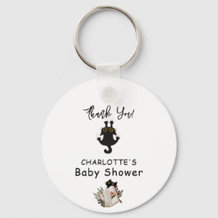 Cute Black Cat and Book Baby Shower Key Ring