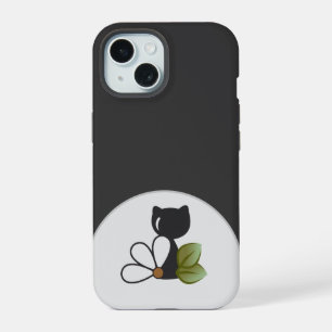Cute Black Cat and flower – Personalised iPhone 15 Case