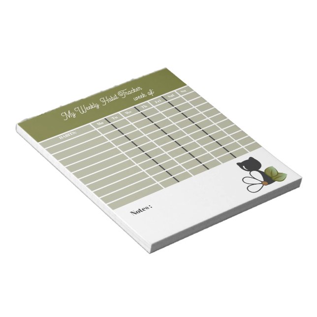 Cute Black Cat and flower – Personalised Notepad (Angled)