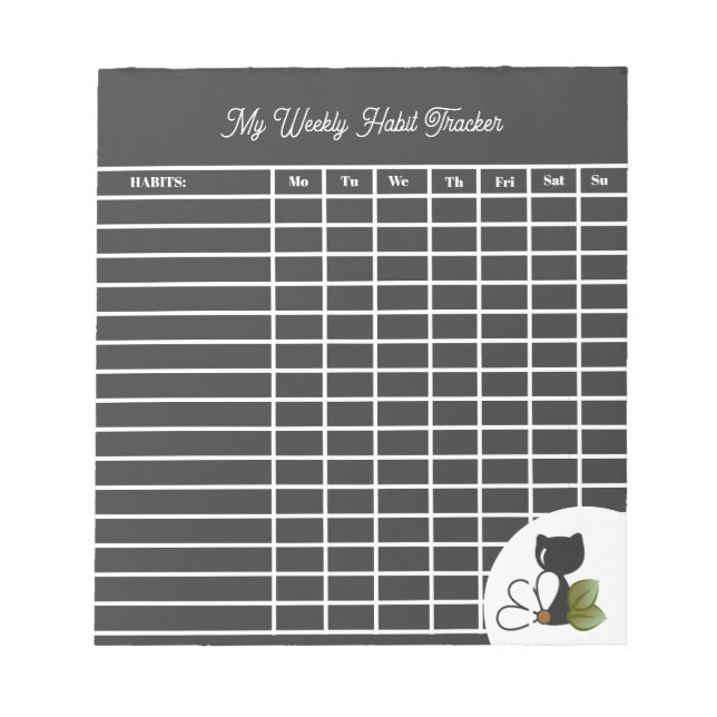 Cute Black Cat and flower – Personalised Notepad (Front)