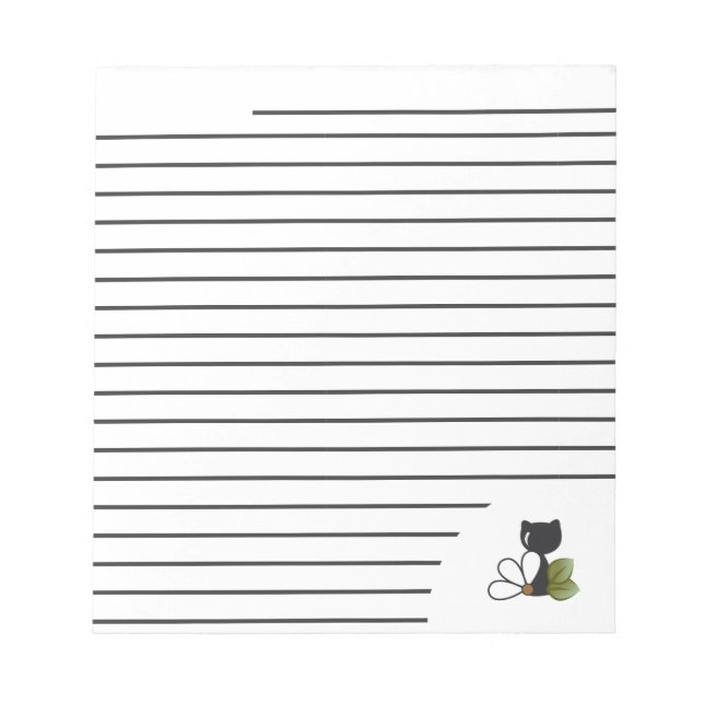 Cute Black Cat and flower – Personalised Notepad (Front)